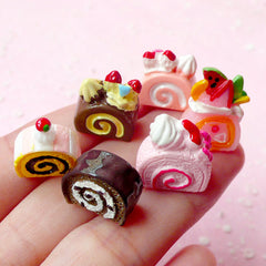 Kawaii Cabochon Miniature Swiss Roll Cake Cabochon Set (6pcs / Assorted Colorful Mix / 3D) Cute Dollhouse Sweets Decoden Phone Case FCAB109