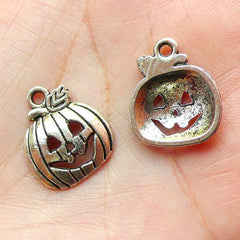 Halloween Pumpkin Charms (8pcs) (16mm x 18mm / Tibetan Silver) Metal Findings Pendant Bracelet Earrings Zipper Pulls Keychains CHM097