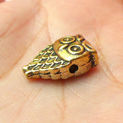 Owl Beads (4pcs) (9mm x 14mm / Antique Gold / 2 Sided) Animal Beads Metal Findings Pendant Bracelet Earrings Zipper Pulls Keychains CHM113