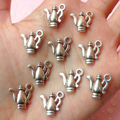 Teapot Charms (10pcs) (14mm x 14mm / Tibetan Silver / 2 Sided) Metal Finding Pendant Bracelet Earrings Zipper Pulls Keychains CHM092