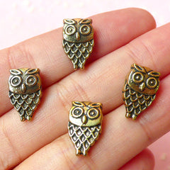 Owl Beads (4pcs) (9mm x 14mm / Antique Gold / 2 Sided) Animal Beads Metal Findings Pendant Bracelet Earrings Zipper Pulls Keychains CHM113
