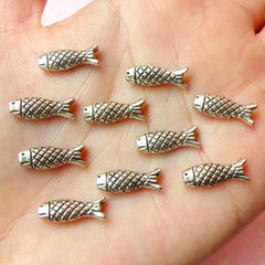 Fish Beads (10pcs) (15mm x 6mm / Tibetan Silver / 2 Sided) Metal Findings Pendant Bracelet Earrings Zipper Pulls Keychain CHM121