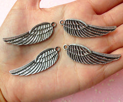 Wing Charms (4pcs) (42mm x 13mm / Tibetan Silver / 2 Sided) Metal Findings Pendant Bracelet Earrings Zipper Pulls Keychain CHM126