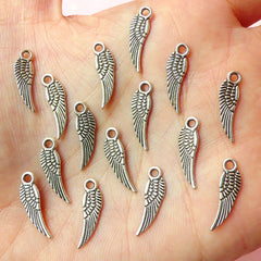 Wing Charms (15pcs) (17mm x 5mm / Tibetan Silver / 2 Sided) Metal Findings Pendant Bracelet Earrings Zipper Pulls Keychain CHM127