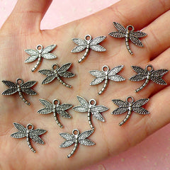 CLEARANCE Dragonfly Charms (12pcs) (18mm x 14mm / Tibetan Silver / 2 Sided) Metal Findings Pendant Bracelet Earrings Zipper Pulls Keychain CHM132