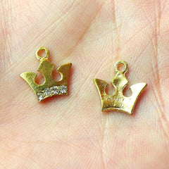 Crown Charms with Clear Rhinestones (6pcs) (12mm x 12mm / Antique Gold) Pendant Bracelet Earrings Zipper Pulls Bookmarks Key Chains CHM152