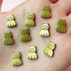 Cat Beads (10pcs) (9mm x 11mm / Antique Bronze / 2 Sided) Animal Beads Pendant Bracelet Earrings Zipper Pulls Bookmarks Key Chains CHM153