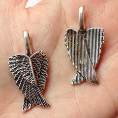 Wing Charms (2pcs) (37mm x 18mm / Tibetan Silver) Metal Findings Pendant Bracelet Earrings Zipper Pulls Keychain CHM130