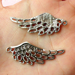 Wing Charms (3pcs) (42mm x 17mm / Tibetan Silver) Metal Findings Pendant Bracelet Earrings Zipper Pulls Keychain CHM133