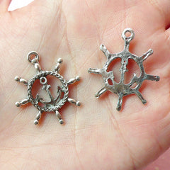 CLEARANCE Ship Wheel Charms Nautical Charms (5pcs) (24mm x 27mm / Tibetan Silver) Findings Pendant Bracelet Earrings Zipper Pulls Keychains CHM149