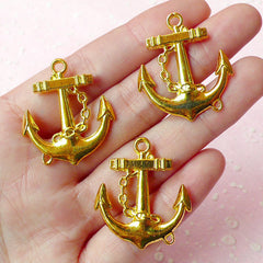Anchor Charms Nautical Charms (3pcs) (27mm x 31mm / Gold Plated / 2 Sided) Pendant Bracelet Earrings Zipper Pulls Bookmarks Keychains CHM150