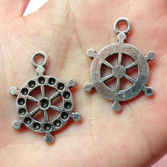 Ship Wheel Charms Nautical Charms (4pcs) (23mm x 32mm / Tibetan Silver) Findings Pendant Bracelet Earrings Zipper Pulls Keychains CHM151