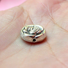 Rose Beads (6 pcs) (11mm / Tibetan Silver / 2 Sided) Metal Flower Beads Finding Pendant Bracelet Earrings Bookmark Keychains CHM162