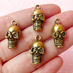 Skeleton Charms Skull Charm (4pcs) (10mm x 21mm / Antique Gold) Pendant Bracelet Earrings Zipper Pulls Bookmarks Key Chains CHM169