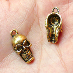 Skeleton Charms Skull Charm (4pcs) (10mm x 21mm / Antique Gold) Pendant Bracelet Earrings Zipper Pulls Bookmarks Key Chains CHM169