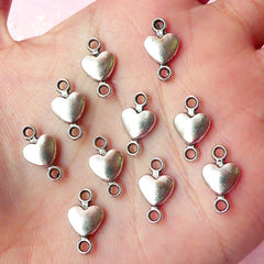 Heart Charms / Connector / Link (10pcs) (8mm x 15mm / Tibetan Silver / 2 Sided) Pendant Bracelet Earrings Zipper Pulls Keychains CHM180