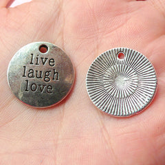 CLEARANCE Live Laugh Love Charms (3pcs) (20mm / Tibetan Silver) Metal Findings Pendant Bracelet Earrings Zipper Pulls Keychains CHM183