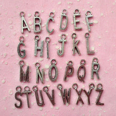 Alphabet Charms A to Z (26pcs) (16mm / Tibetan Silver) Metal Finding Pendant Bracelet Earrings Zipper Pulls Bookmarks Key Chains CHM191