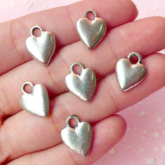 Heart Charms (6pcs) (10mm x 14mm / Tibetan Silver) Metal Finding Pendant Bracelet Earrings Zipper Pulls Bookmarks Key Chains CHM195