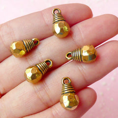 3D Bulb Charms (5pcs) (8mm x 14mm / Antique Gold) Metal Finding Pendant Bracelet Earrings Zipper Pulls Bookmarks Key Chains CHM166