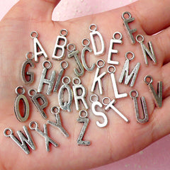 Alphabet Charms A to Z (26pcs) (16mm / Tibetan Silver) Metal Finding Pendant Bracelet Earrings Zipper Pulls Bookmarks Key Chains CHM191