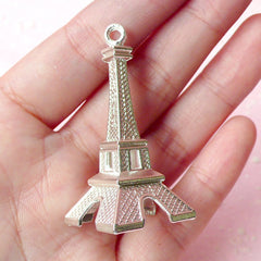 3D Paris Tower Charms (1pc) (22mm x 46mm / Silver) Metal Finding Pendant Bracelet Earrings Zipper Pulls Bookmark Keychains CHM228