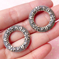 Round Connector / Charm / Jump Ring (2pcs) (25mm / Tibetan Silver / 2 Sided) Pendant Bracelet Earrings Zipper Pulls Bookmark Keychain CHM239