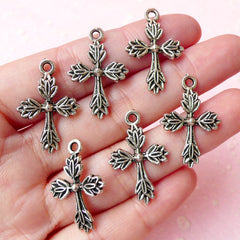 Cross Charms (6pcs) (17mm x 26mm / Tibetan Silver) Metal Findings Pendant Bracelet Earrings Zipper Pulls Bookmark Keychain CHM240