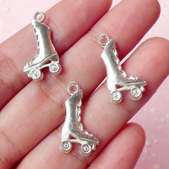 Roller Skate Charms (3pcs) (11mm x 21mm / Silver / 2 Sided) Metal Findings Pendant Bracelet Earrings Zipper Pulls Bookmarks Keychains CHM211