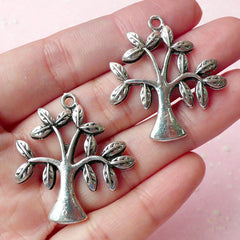 Tree Charms (2pcs) (30mm x 33mm / Tibetan Silver) Metal Findings Pendant Bracelet Earrings Zipper Pulls Keychains CHM233