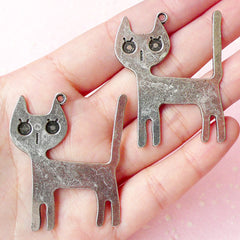 Cat Charms (2pcs) (37mm x 44mm / Tibetan Silver) Animal Charm Metal Findings Pendant Bracelet Earrings Zipper Pulls Bookmark Keychain CHM243