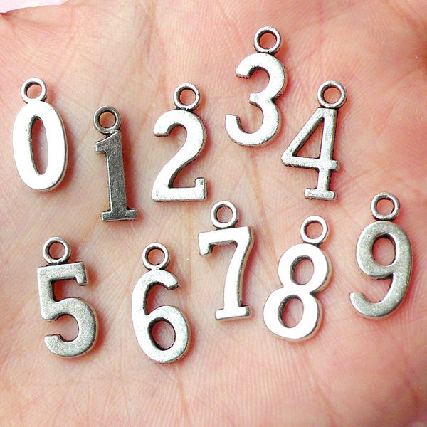 Number Charms 0 to 9 Charm (10pcs) (15mm / Tibetan Silver) Metal Findings  Pendant Bracelet Earrings Zipper Pulls Bookmark Keychains CHM249