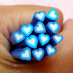 Blue Heart Polymer Clay Cane Nail Deco Heart Shape Fimo Cane (Cane or Slices) Scrapbook Heart Decor Kawaii Resin Craft Card Decoration CH20