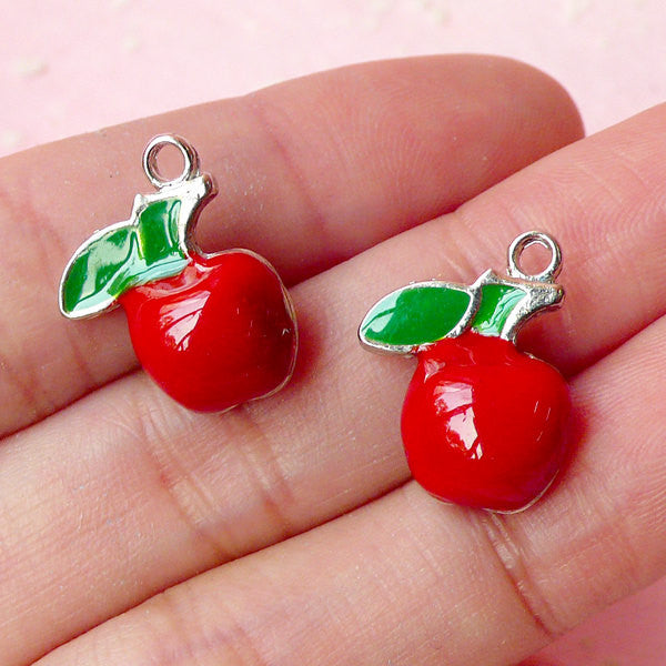 Red Apple Charms (2pcs) (14mm x 17mm) Kawaii Fruit Charms Metal