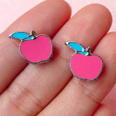 Apple Beads / Charms (2pcs) (13mm x 12mm / Pink & Blue) Kawaii Fruit Beads Pendant Bracelet Earrings Zipper Pulls Bookmark Keychains CHM253