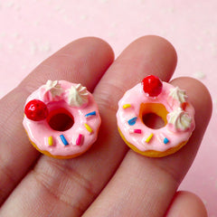 Kawaii Cabochon Strawberry Donut Cabochons Dollhouse Doughnut Cabochon (2pcs / 15mm) Miniature Sweets Pastel Fairy Kei Decoden Piece FCAB112
