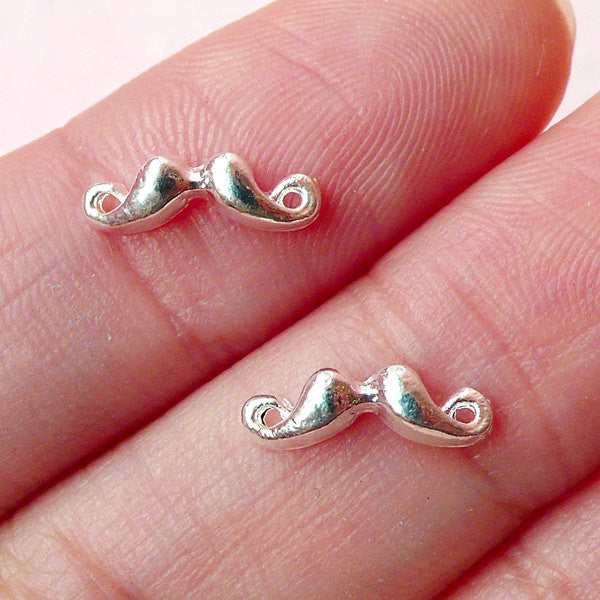 Tiny Mustache Cabochon (2pcs) (11mm x 4mm / SILVER) Fake Miniature Cupcake Topper Kawaii Nail Art Nail Decoration Scrapbooking NAC089