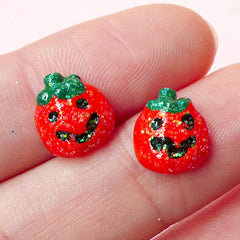 Mini Halloween Pumpkin Cabochon (2pcs / 9mm x 10mm) Halloween Nail Art Nail Deco Earrings Making Kawaii Fake Mini Cupcake Topper NAC106