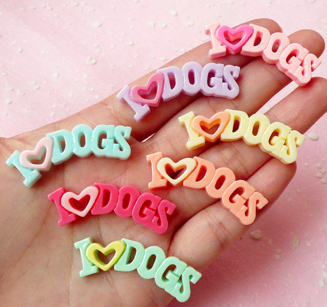 I Love Dogs Cabochon (7pcs / 41mm x 15mm / Pastel Color) Animal Cabochon Scrapbooking Decoden Kawaii Cell Phone Deco Colorful CAB250