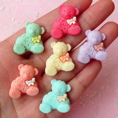 Bear with Bow Cabochon (6pcs / 20mm x 22mm / Pastel Color) Doll Cabochon Scrapbooking Decoden Kawaii Cell Phone Deco Colorful CAB253