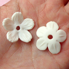 Flower Sakura Cabochon (2pcs / 21mm x 23mm / White) Floral Cabochon Scrapbooking Decoden Cell Phone Deco Jewelry Making CAB256