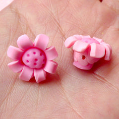 Sunflower Chrysanthemum Beads / Cabochon (2pcs / 16mm / Pink) Polymer Clay Flower Beads Scrapbooking Cell Phone Deco Jewelry Making CAB258