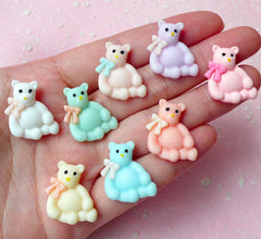 Bear with Ribbon Cabochon Mix (8pcs / 17mm x 21mm / Pastel Color) Kawaii Animal Cabochon Decoden DIY Cell Phone Deco Scrapbooking CAB262