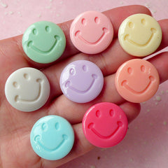 CLEARANCE Smiley Cabochon Set (8pcs / 20mm / Pastel Color) Kawaii Happy Cabochon Decoden DIY Cell Phone Deco Scrapbooking CAB264