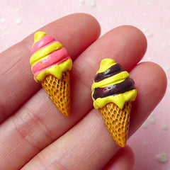 Miniature Ice Cream Cabochon (2pcs / 12mm x 24mm / Flat Back) Dollhouse Sweets Deco Phone Case Decoration Kawaii Craft Supplies FCAB123