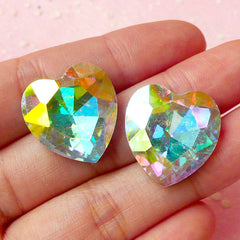 DEFECT Heart Shaped Tip End Rhinestones (19mm x 20mm / AB Clear / 2 pcs) Wedding Jewelry Making Kawaii Cell Phone Deco Decoden Supplies RHE072