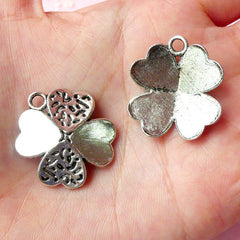 Four Leaf Clover Charms Flower Petal Charm (3pcs) (24 x 27mm / Tibetan Silver) Pendant Bracelet Zipper Pulls Bookmarks Key Chains CHM266