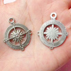 Compass Charms Nautical Charms (3pcs) (25mm x 30mm / Tibetan Silver) Pendant Bracelet Earrings Zipper Pulls Bookmarks Key Chains CHM281
