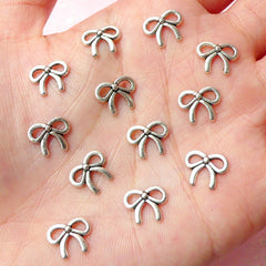 Tiny Ribbon Charms (12pcs) (10mm x 8mm / Tibetan Silver) Kawaii Nail Art Pendant Bracelet Earrings Zipper Pulls Keychains CHM277