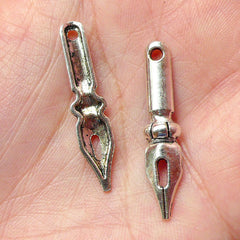 Pen Nib Charms (8pcs) (32mm x 7mm / Tibetan Silver) Stationery Pendant Bracelet Bookmark Charms Earrings Zipper Pulls Keychains CHM285